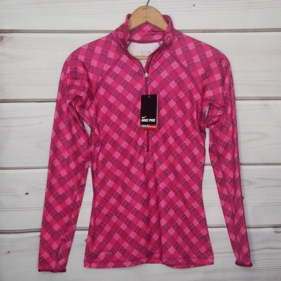 Nike Tops - Nike Pro Hyperwarm Pink Plaid 1/4 Zip Size S